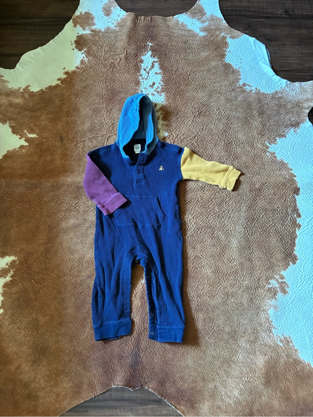 GAP Navy One-Piece Bodysuit with Purple and Yellow Sleeves